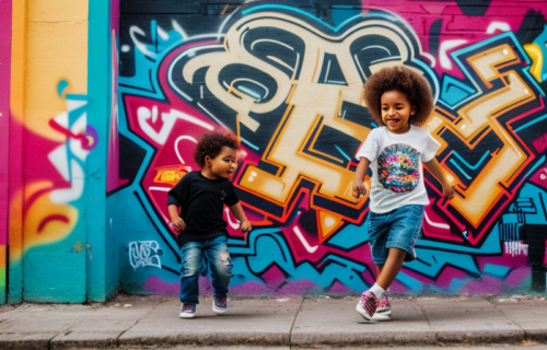 Boys Dance in Front of Mural